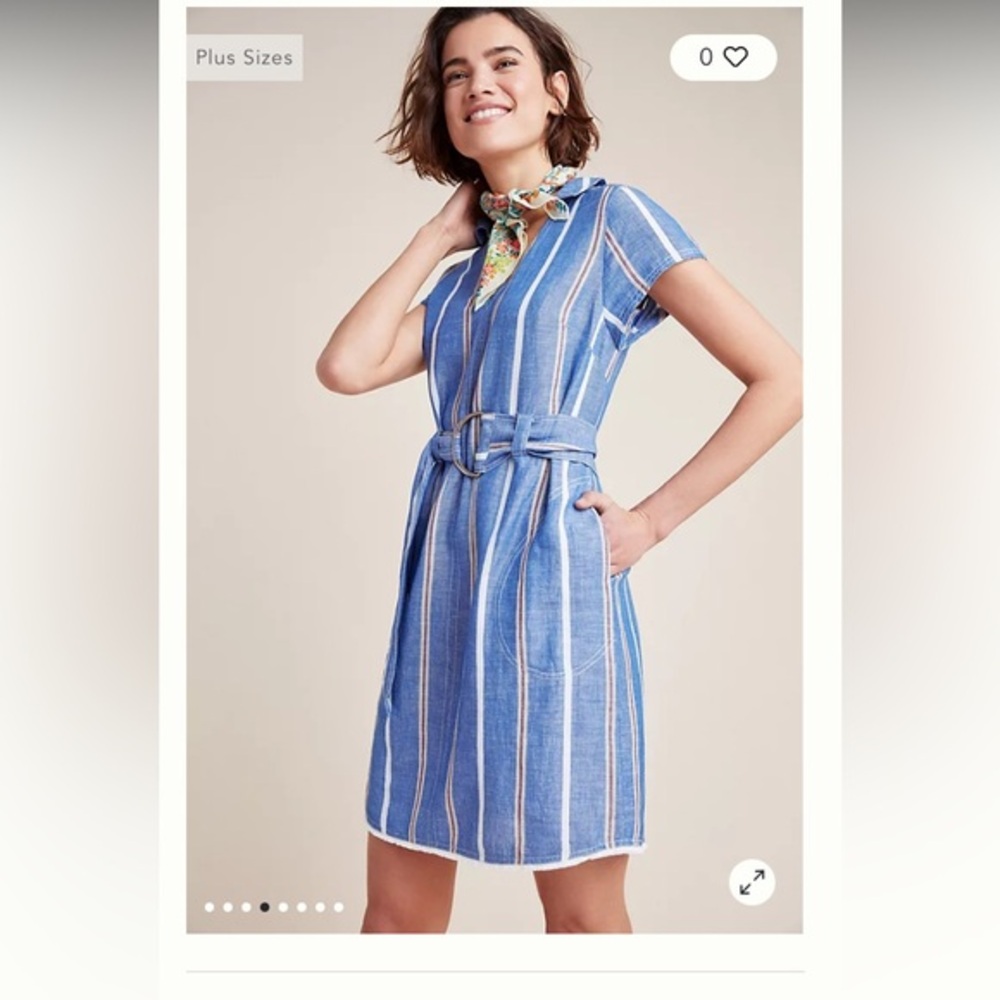 Anthropologie  Pilcro Linen Blue and White Striped Dress- 0 blue white striped